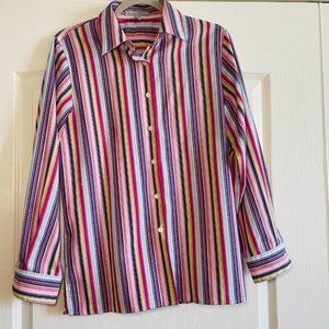 Foxcroft Womens Wrinkle Free Classic Fit Colorful Bright Striped Shirt Size 6